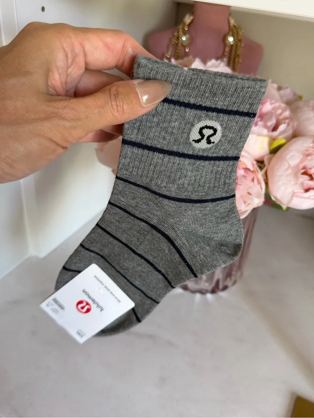 lululemon athletica Grey Stripe Crew Socks with Black Accents